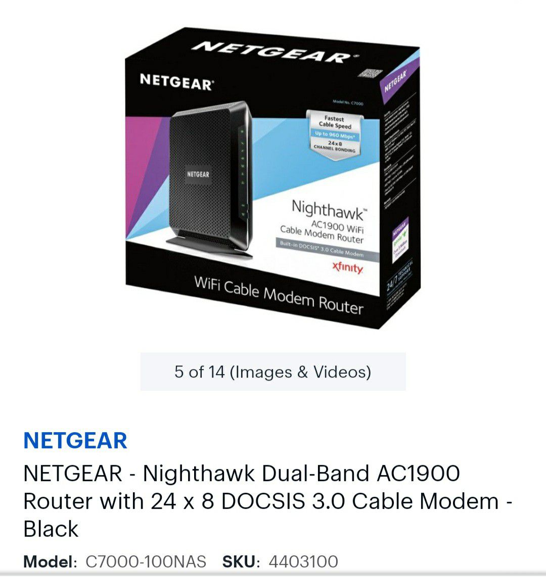 Nighthawk AC1900 wifi cable modem router C7000