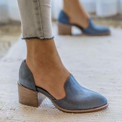 Women Spring Chunky Heel Casual Loafers Slip On Shoes