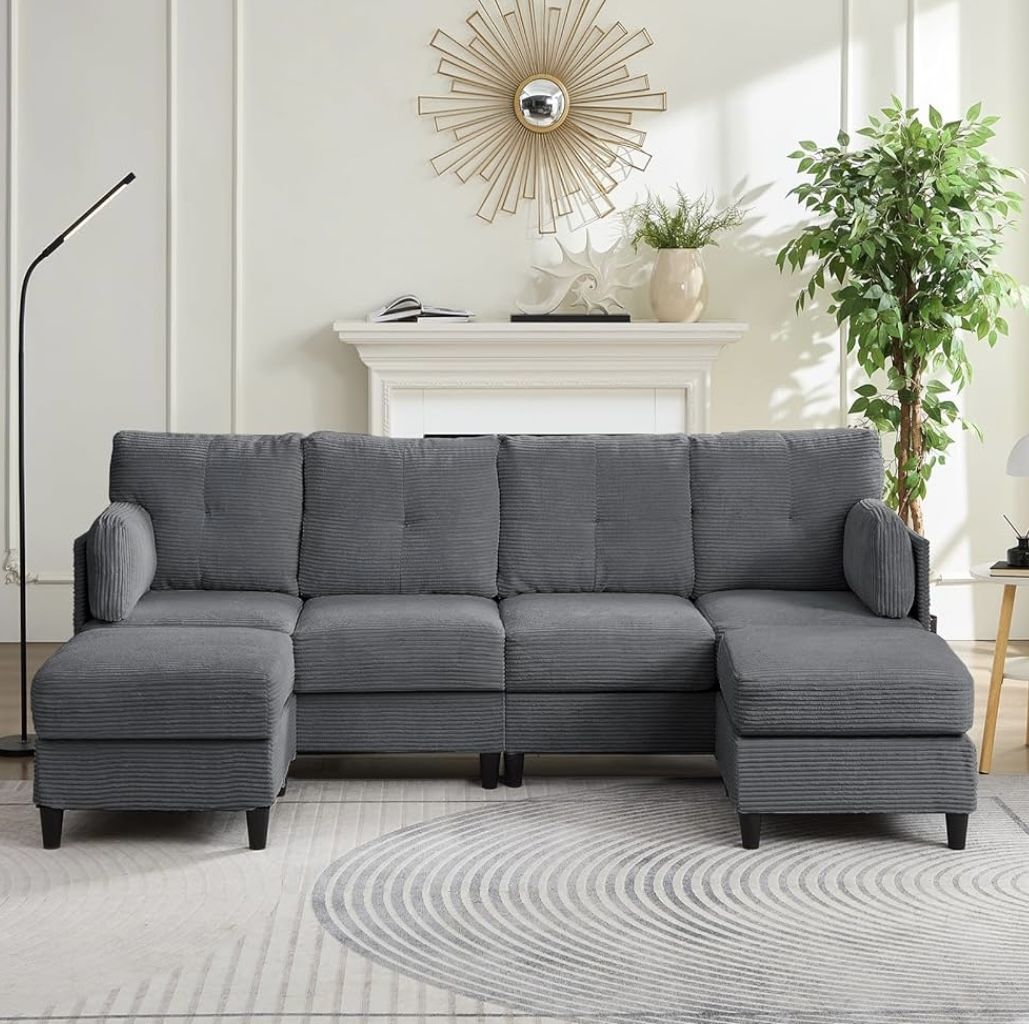Mjkone 89" U Shaped Sectional Couches with Ottoman Dark Grey (Still In Box)
