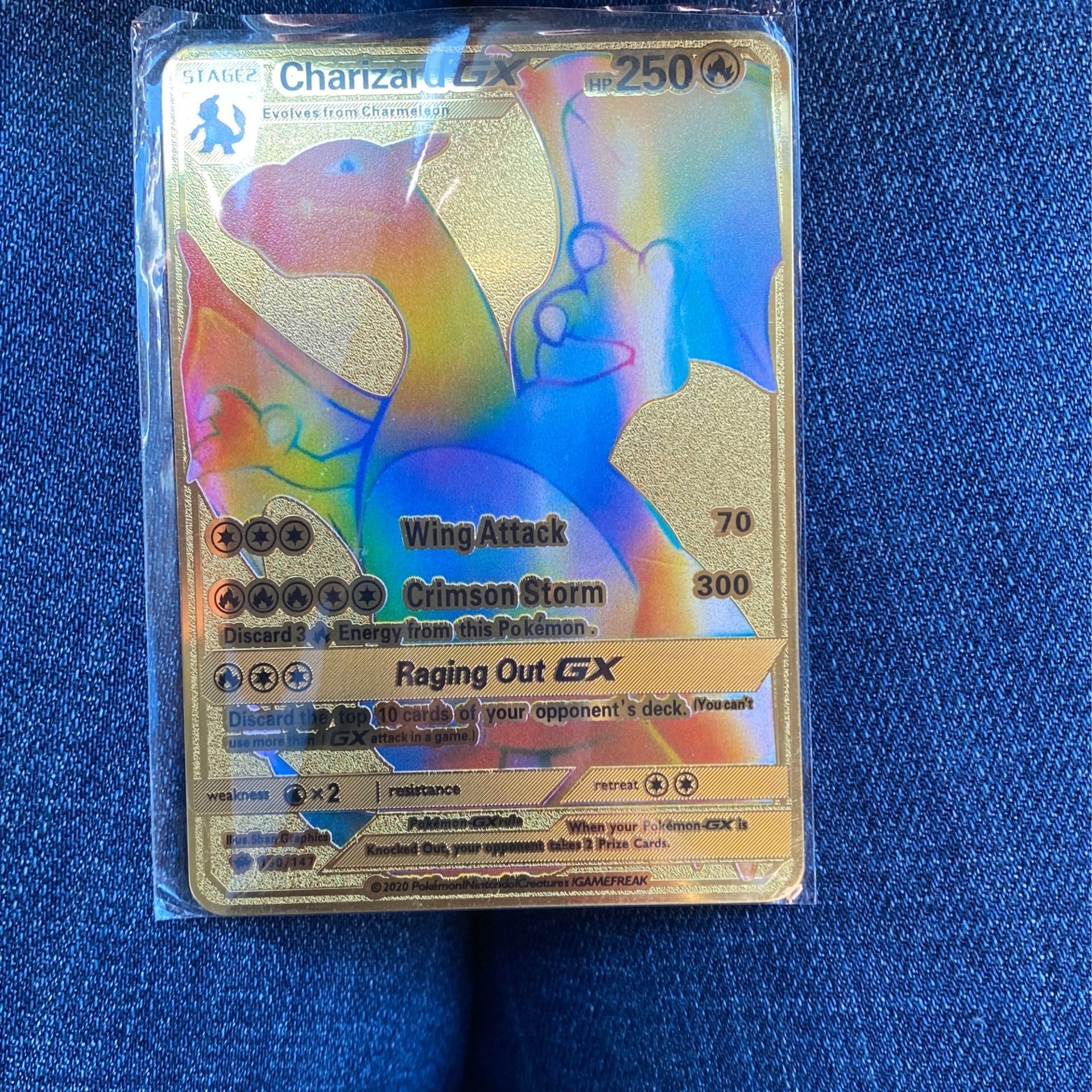 Pokemon Charizard GX Rainbow Gold Metal