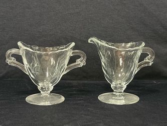 Vintage glass sugar bowl + creamer set
