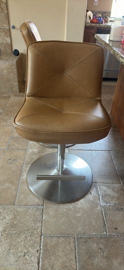 Stools Pair of Tan Faux Leather Swivel Bar