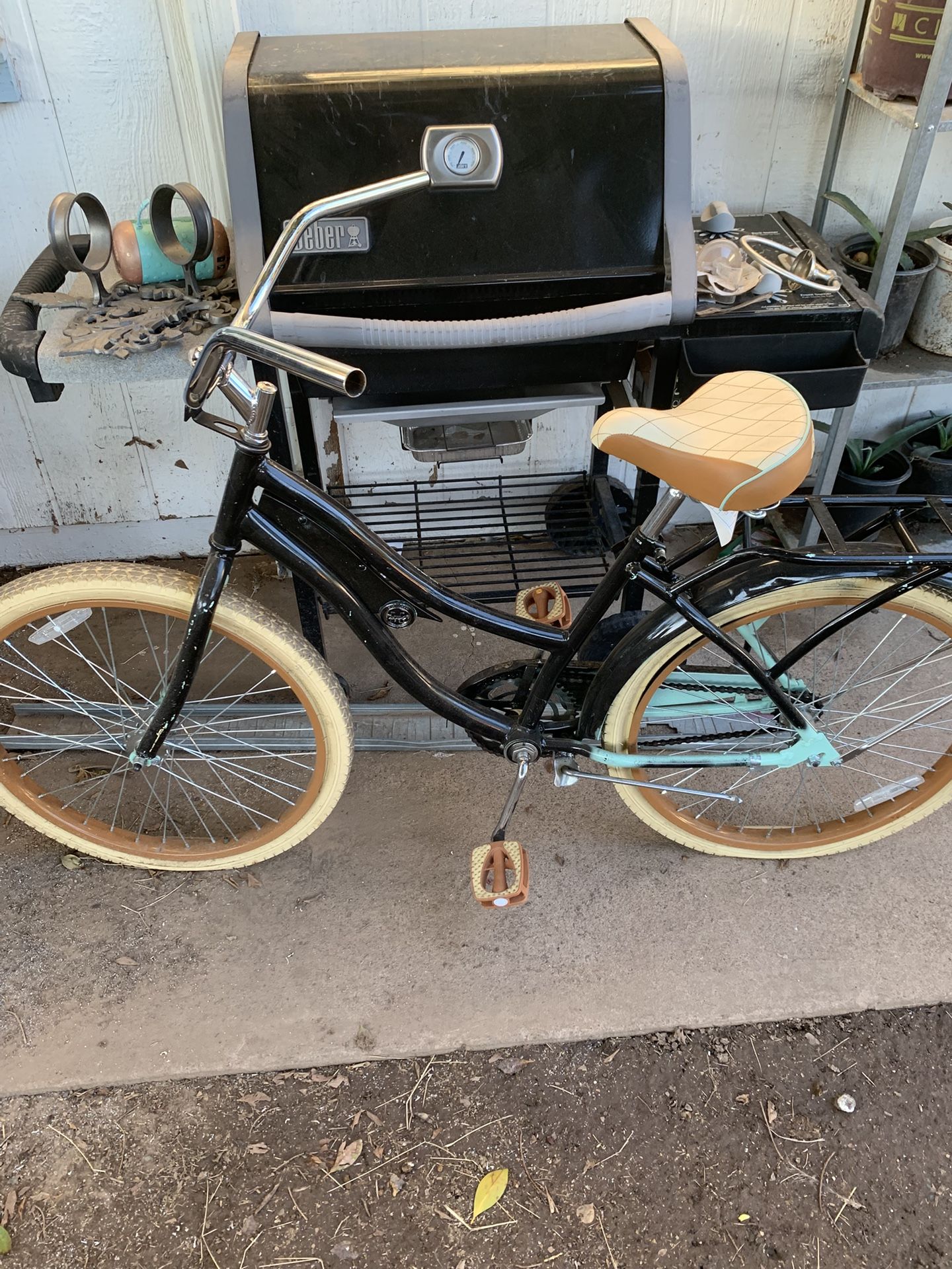 Silver Tan Light Blue And Black Beach Cruiser Bike Bicycle Fixie