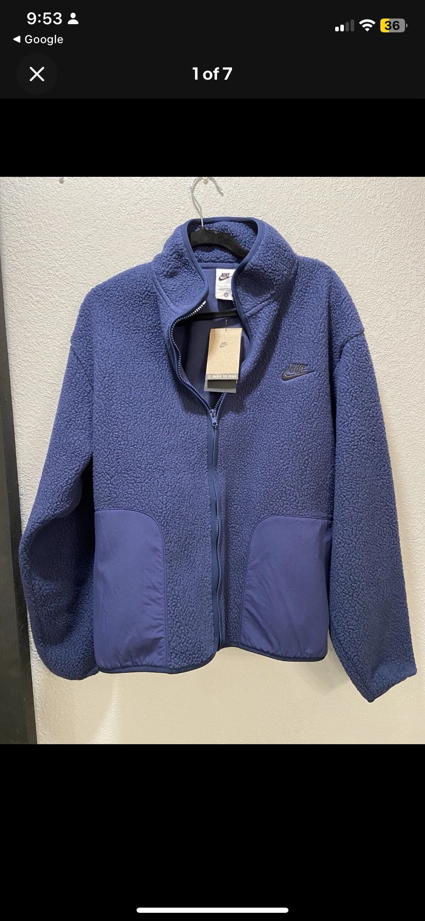 Nike Club Fleece Sherpa Winterized Full Zip Navy Blue Jacket Men's Large (Oversized)