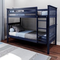 Max & Lily Bunk Bed Twin over Twin, Solid Wood Bunk Bed Frame with Ladder for Kids
