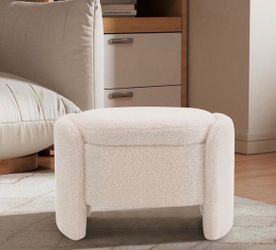 Storage Bench with Lamb Fleece Fabric, Vanity Stool Chair, Upholstered Ottoman with Small Hidden Storage for Bedroom, Living Room, Entryway, No Assemb