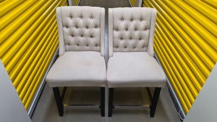 Linen-look Fabric Tufted Counter Height Chairs
