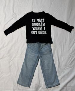 Toddler Boys Long Sleeve Tee W/ Cat & Jack Jeans Boys Size 2T