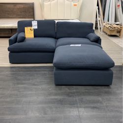 Ashley Blue Sofa With Ottoman