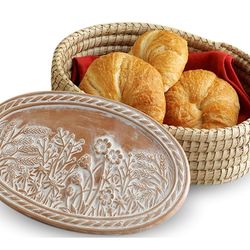 Bread Warmer Basket with Stone - Bread Baskets for Serving Rolls Warming Tortilla, Gift for Bakers Sourdough, Hostess Gifts New Home, Mom Dad Birthday