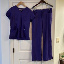 Grey's Anatomy Purple Scrubs Medium Top, Bottoms Size Small Tall