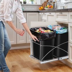 Double Pull-Out Cabinet Trash Can Organizer
