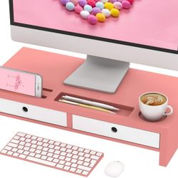 Bambloom Monitor Stand Riser Desk Organizer - with Drawers Keyboard Storage Pink 22x10.6x4.7 inch

Color: PINK
- BRAND NEW IN BOX
