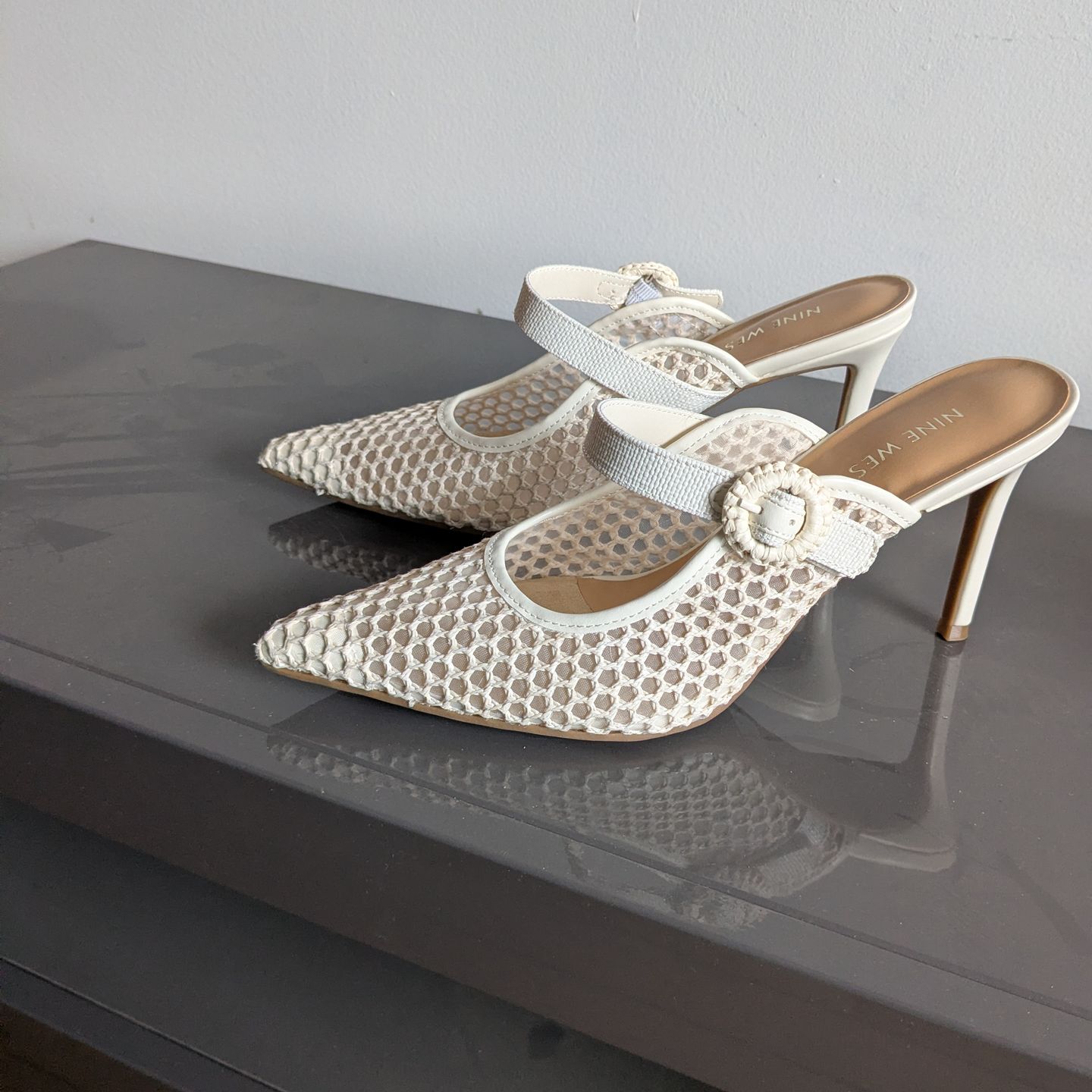 NWT Nine West Ivory Mesh Pointed Toe Heels 4” Stiletto Size 10**FITS LIKE A 9***