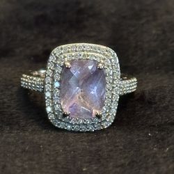 Amethyst 10K Rose Gold Ring w/ Diamonds (sized 4.5)