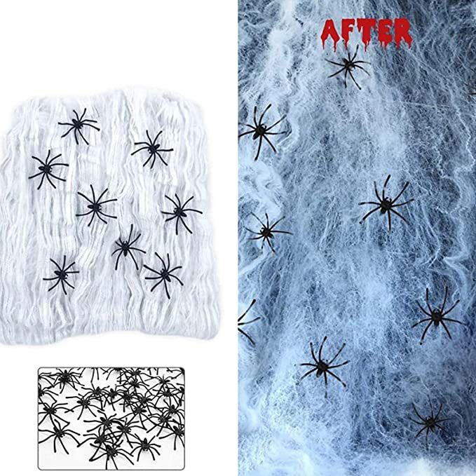 400g Halloween Spider Webs Decorations with 120 Extra Fake Spiders, Super Stretchy Cobwebs Large Spiderwebs Decor Webbing for Halloween Decoration Ind