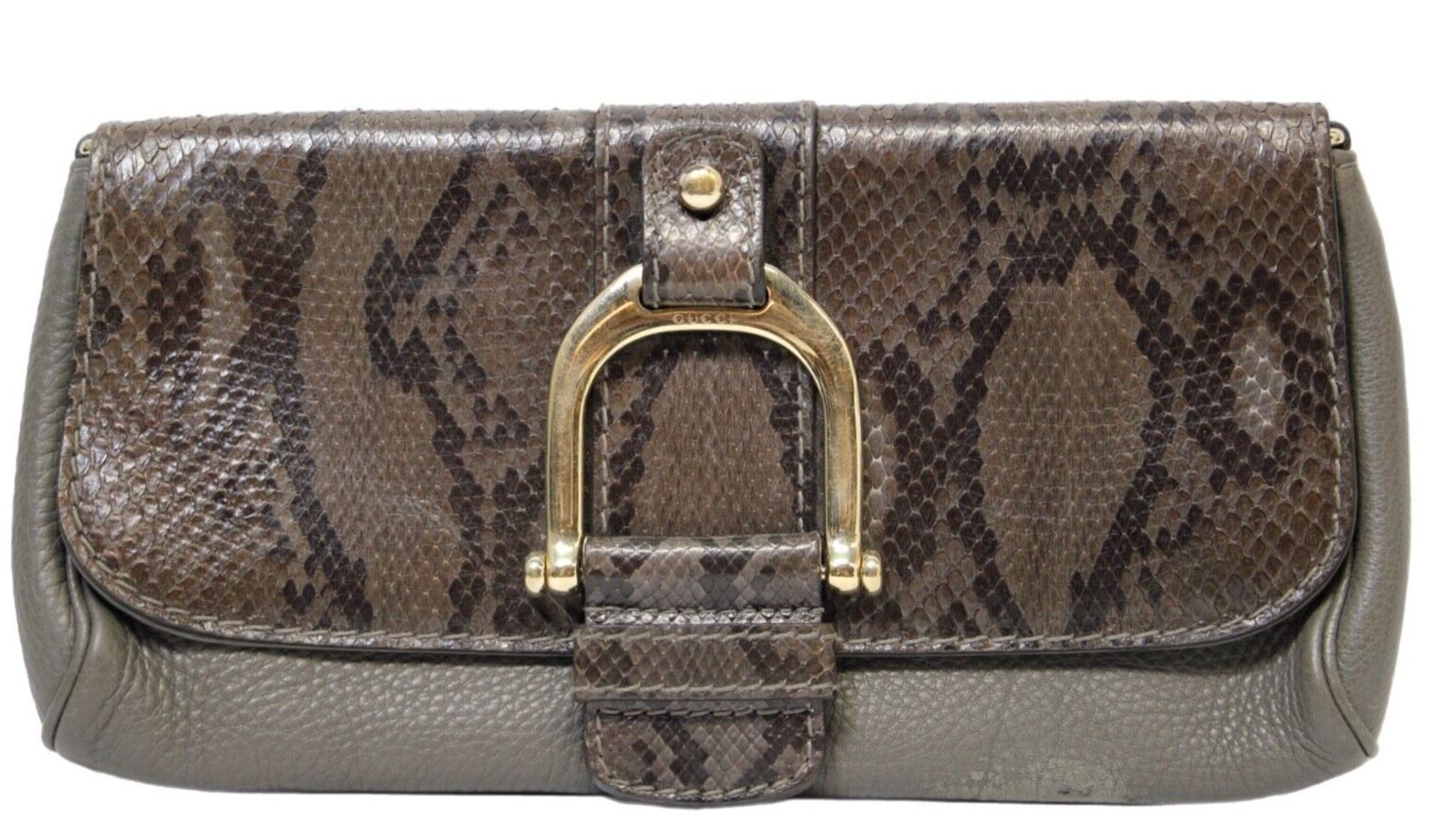 GUCCI Greenwich Python Clutch Bag - Gray, Closure Button