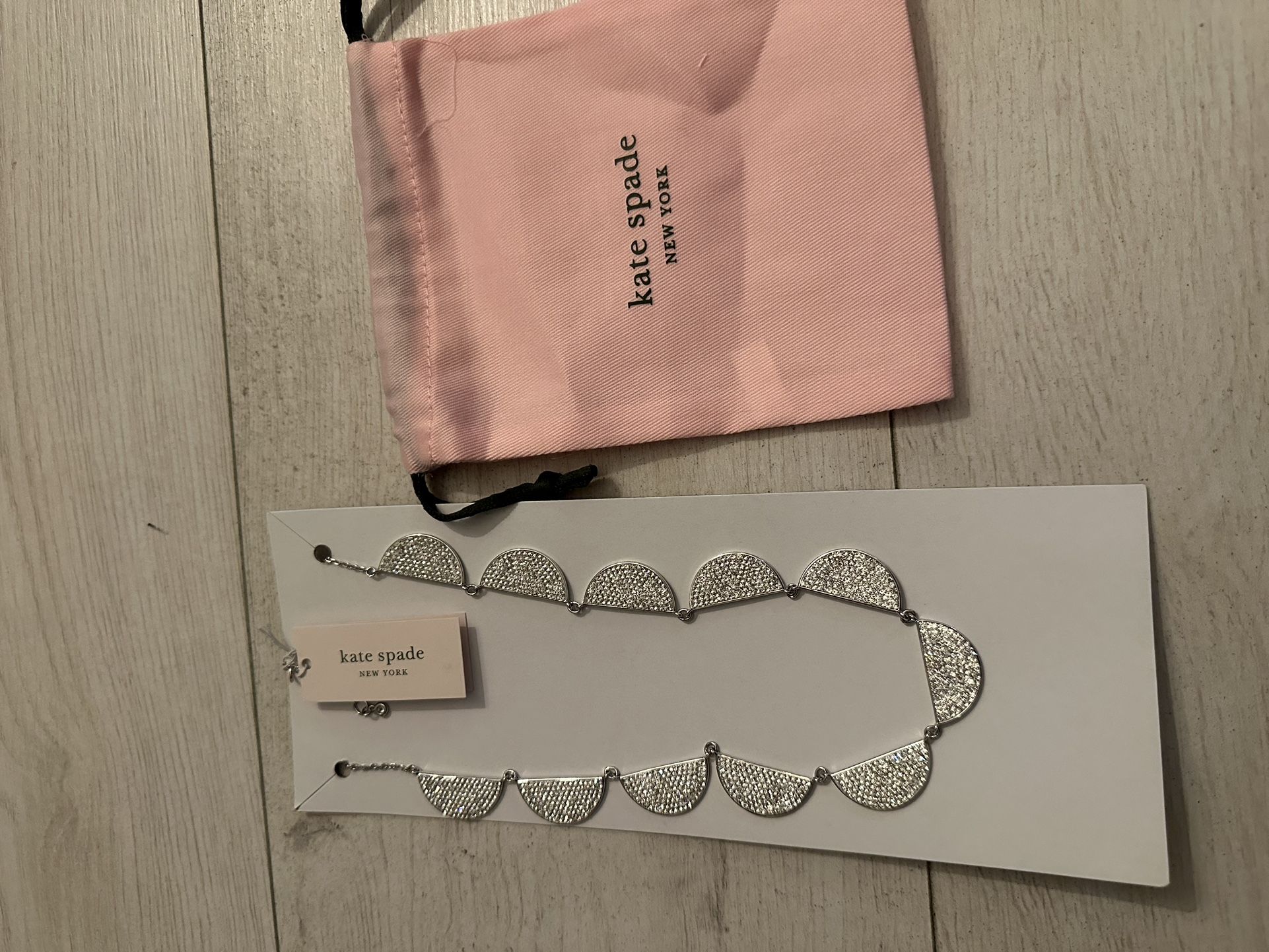 New Kate Spade Mod Scallop Pave collar necklace silver with dust bag