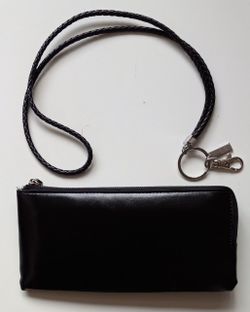 Clutch Wallet With Wrist Strap And Lanyard. Leather. New