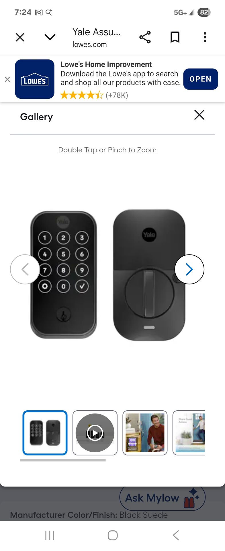 Yale Assure Lock 2 Black Suede Smart Bluetooth Touchscreen Keypad Electronic Deadbolt Lock