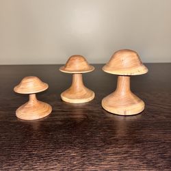 3 Vintage Mushroom Hand Turned  Wood Sculpture