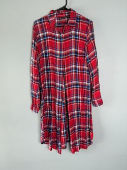 NY & Company Red Plaid Shirt Dress – Size M