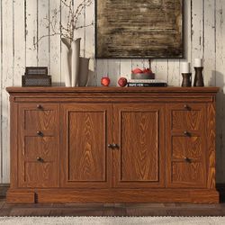 63” Brown Large Wooden Sideboard Buffet Cabinet