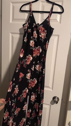 Black Floral Maxi Dress with Tie Front L