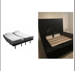 King Black bedframe & electric adjustable base w/mattress