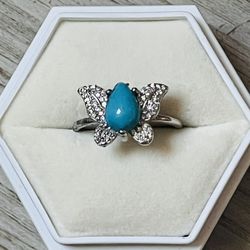 Turquoise Butterfly Ring Handmade 925sterling Silver Ring Adjustable