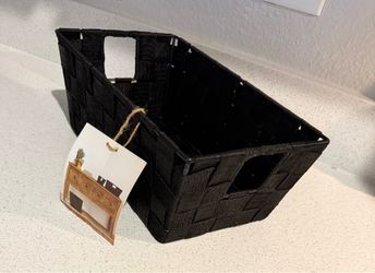 Small Woven Storage Shelf Bin, Black