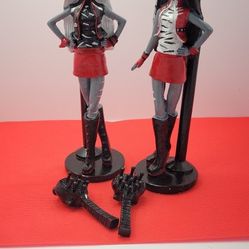 Gothic Cat Girl Figurines Set of 2 Red Black Fashion Dolls Alternative Decor