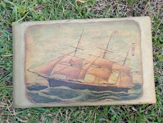 vintage ship lithograph on wood