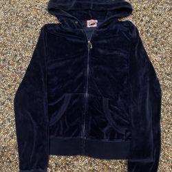 Juicy Couture Hoodie Womens Navy Velour Zip J Pull Track Size Medium