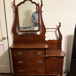 Vintage Wood Vanity Dresser with Mirror