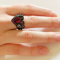 New Sterling Silver AAA Zircon Red Heart Ring Women’s Engagement Ring