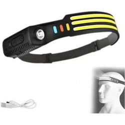 USB Rechargeable Headlamp,  (Three White lines Light) 230° Wide-Angle LED Headlight, Lightweight Hands-Free Control Waterproof Silicone Sensor Headlam