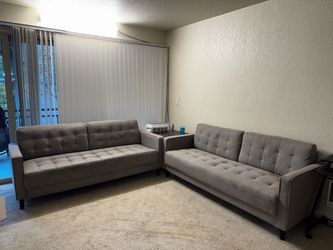 Gray Tufted Fabric Sofa