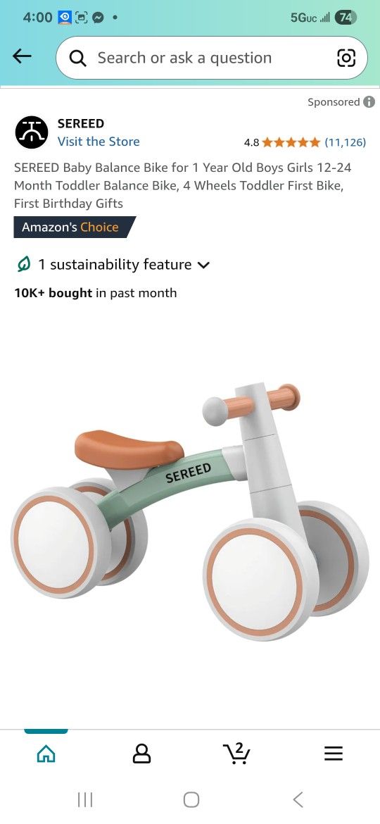 Baby Balance Bike for 1 Year Old Boys Girls 12-24 Month Toddler Balance Bike, 4 Wheels Toddler First Bilke, First Birthday Gifts