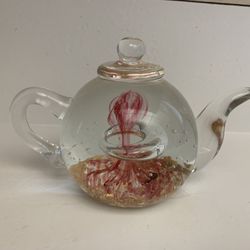 Blown Art Glass Teapot Miniature Paperweight 