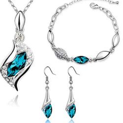 Blue Diamond Bracelet Necklace And Earrings Set