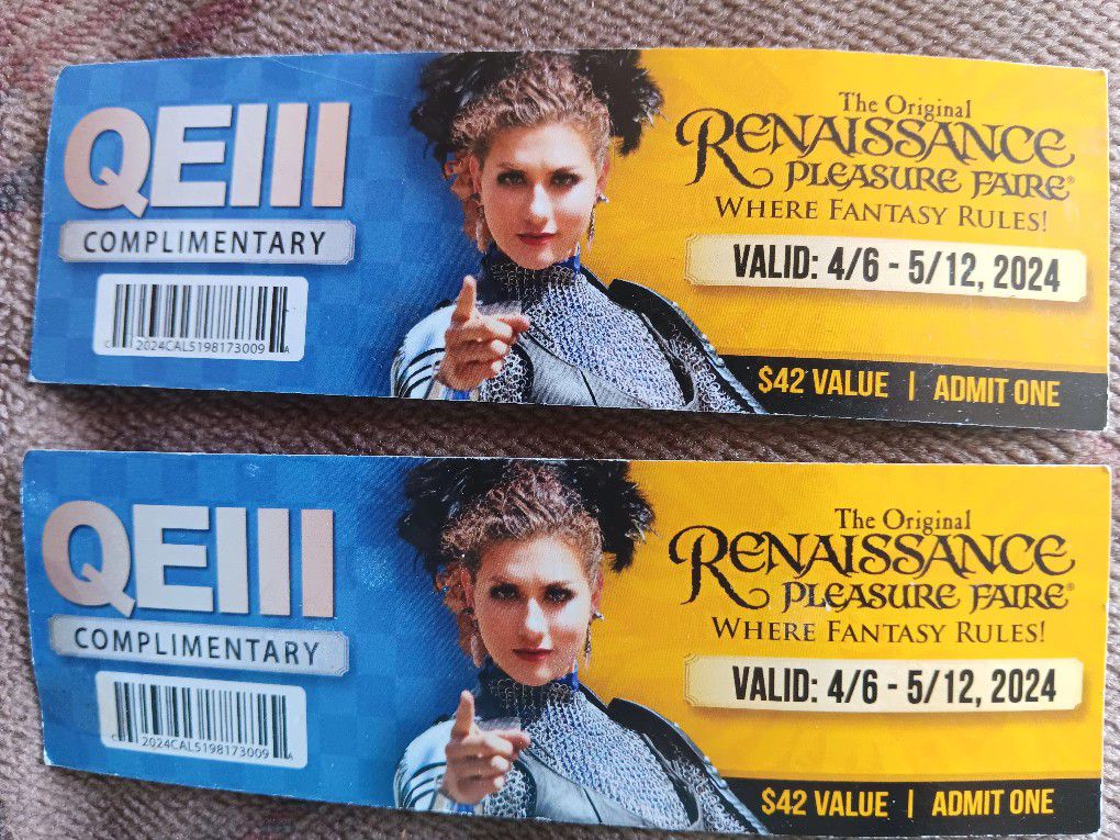 Renasonce Pleasire Faire 2 Tickets 1/2 Price
