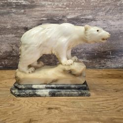 20th Century Carved Alabaster Sculpture of a Polar Bear