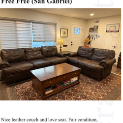 Free leather couch, and love seat.  good condition.  Free, free, free.