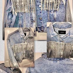AKIRA-NEW-FRINGE DENIM JACKET-Authentic-Size M-77064 Zipcode