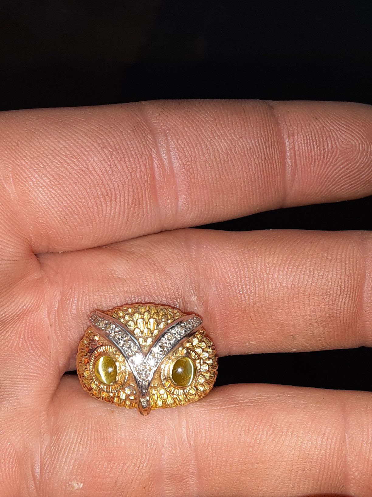 Owl 14k gold with cats eye ring