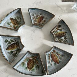 7 Piece Italian Hand painted And Signed Snack Tray