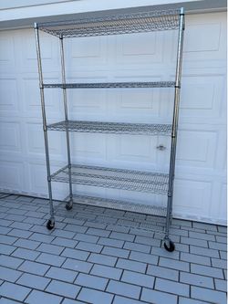 Metal shelf Rack Shelves, Stor organizer. 77x48x18". Wheels, levels, taken apart.