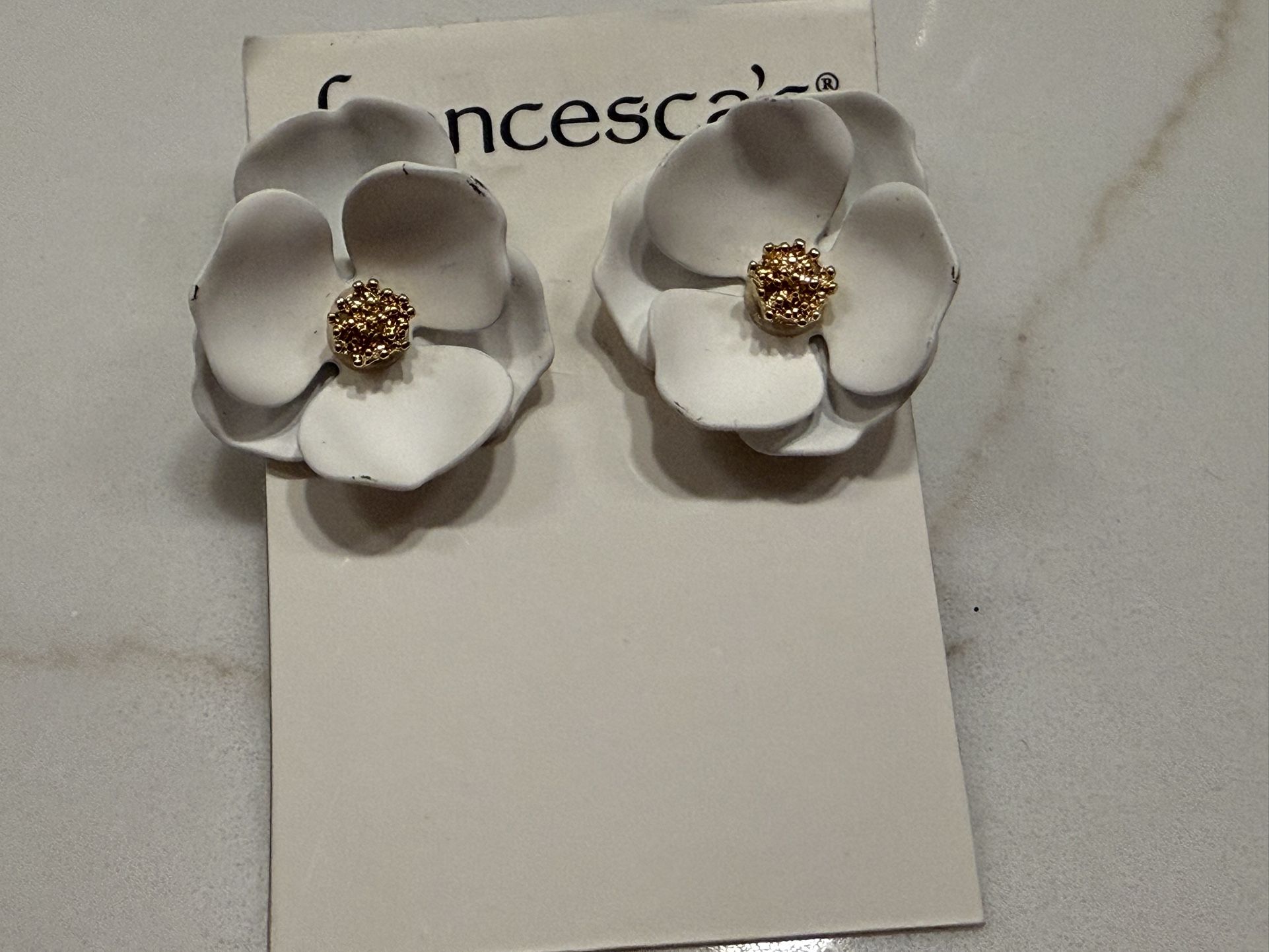 Francesca's Collections White and Gold Flower Earrings