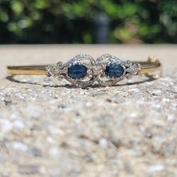 14K Gold Sapphire Diamond Vintage Bracelet (Includes Jewelry Box)